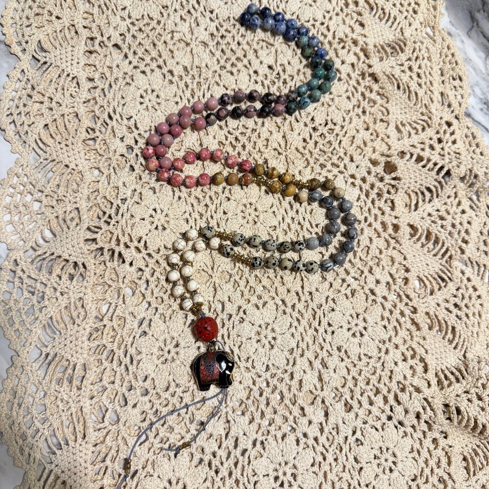 CINNABAR ELEPHANT Handmade Semi Precious 8mm Gemstone 108 Bead Mala Neck…